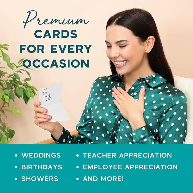 VNS Creations Thank You Cards With Envelopes Bulk Set & Stickers - 100 Pack 4x6 Blank Thank You Notes Bulk Box Set - Large Note Card Small Business, Wedding, Baby Shower & Bridal Shower - White