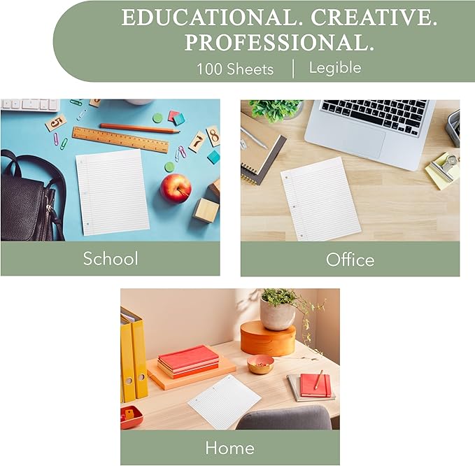 Three Leaf 100 Sheets Wide Ruled Filled Paper, 1728 Ct. (48 Cases X 36 Filler Paper), Loose-Leaf Sheets For School And Office 100 Ct. Filler Paper, Notebook Paper