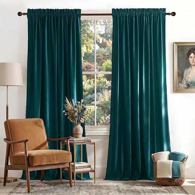 NICETOWN Thick Teal Velvet Curtains