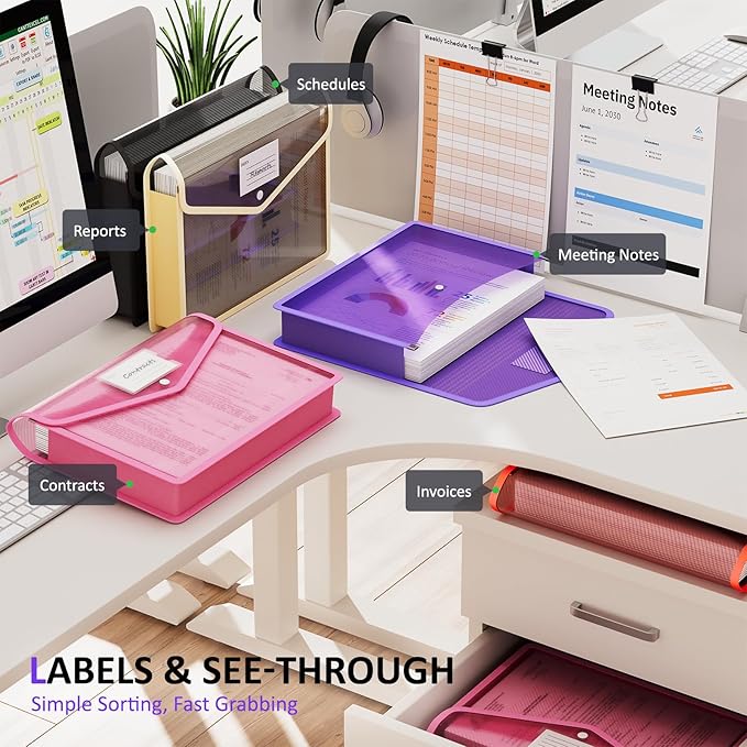 ThinkTex Plastic Expanding File Folder, Transparent envelopes with Snap Closure,No Dividers,Large Capacity,Document Organizer for Receipts, Bills&Taxes,Letter/A4 Size for School/Office/Home-5 Pack