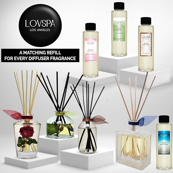 LOVSPA Reed Diffuser Set, White Gardenia Scented Oil Diffuser with Sticks, Home Fragrance Accessories for Bathroom Shelf Decor, Aroma Diffusers for Home or Office Desk, USA Made