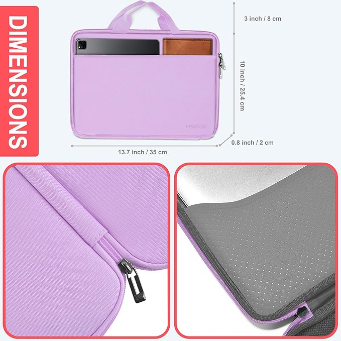 Hseok Laptop Case 13.3-14 inch Briefcase Handbag, Water-Resistant and Shockproof Computer Sleeve Compatible with MacBook Pro 14", Mac Air/Pro 13.3" and 13"-14" Notebooks Chromebooks,Purple
