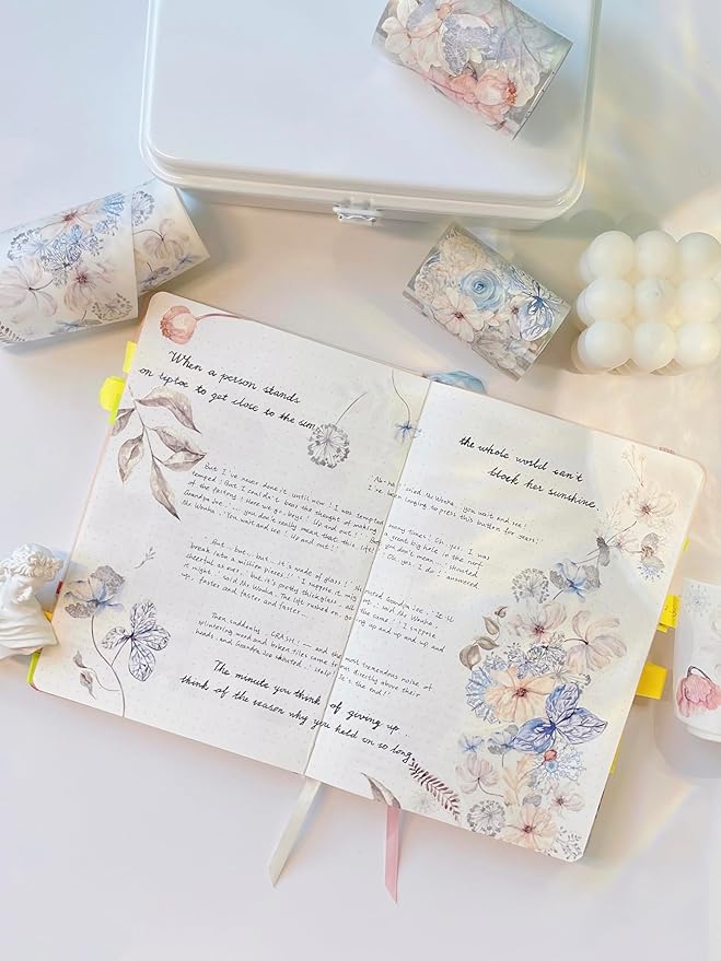 WT Frostbloom Wide PET Tape, Single Roll, Original Floral Designs, Winter Flowers, Clear Transparent Adhesive Tape for Junk Journals, Scrapbooks, Bujo, Planners, DIY Crafts, Art Stationery