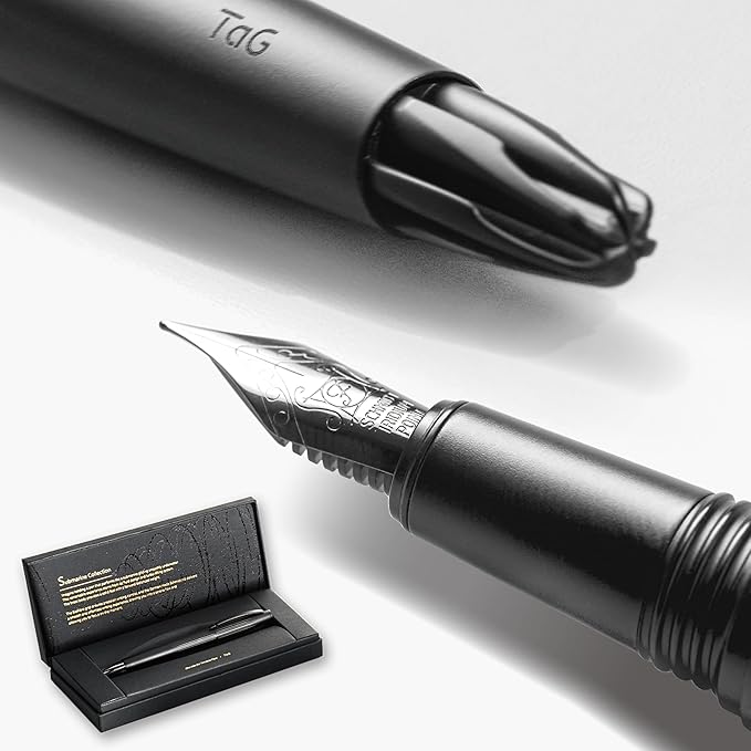 TAG Submarine Luxury Fountain Pen – TurbineDriven Refill, Steel Black Fine Nib, Elegant Writing Gift for Men & Women, Designed by Award-Winning Team