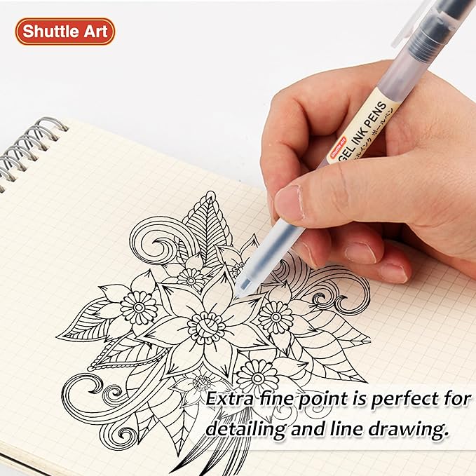 Shuttle Art Gel Ink Ball Point Pens, 15 Pack Black Japanese Style Pens, 0.38mm Extra-Fine Ballpoint Pens for Home, School and Office
