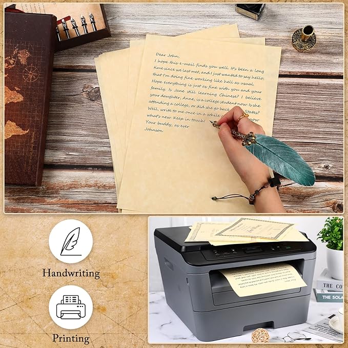 Epakh 150 Pcs Old Age Parchment Paper 8.5 x 11 Inch Standard Letter Vintage Colored Old Parchment Semblance Double Side Printing Paper (Light Beige)