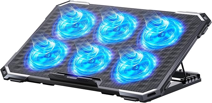 ICE COOREL Laptop Cooling Pad with 6 Cooling Fans, Cooling Pad for Laptop Fan 13-15.6 Inch, Laptop Cooler Stand with 6 Height Adjustable, Notebook Cooler Pad with Two USB Port