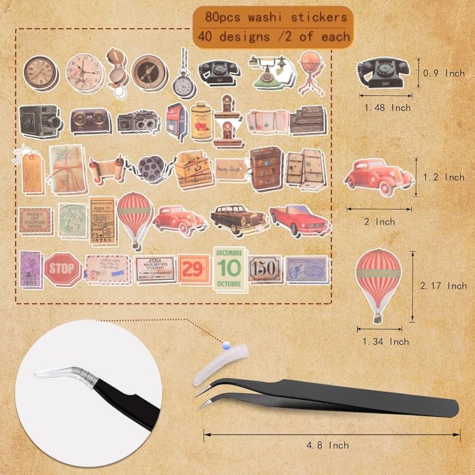 200Pcs Vintage Scrapbook Stickers, Aesthetic Junk Journal Stamping Supplies Kit, Scrapbooking Ephemera Washi Paper for Bullet Journaling Planners Diary Collage