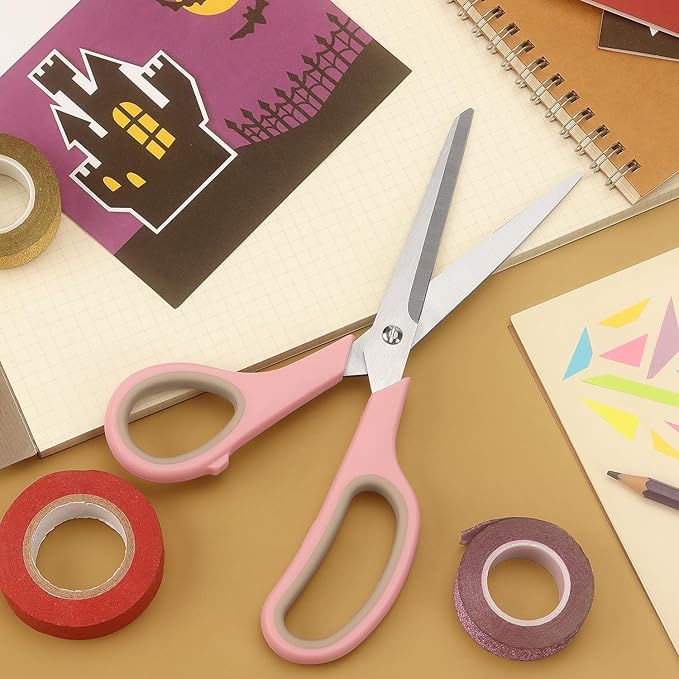 LONGKEY Scissors 8.5 Inch scissors all purpose Bulk Set of 3, Scissors for Office Home School Craft Supplies, Soft Comfort-Grip Right/Left Hand