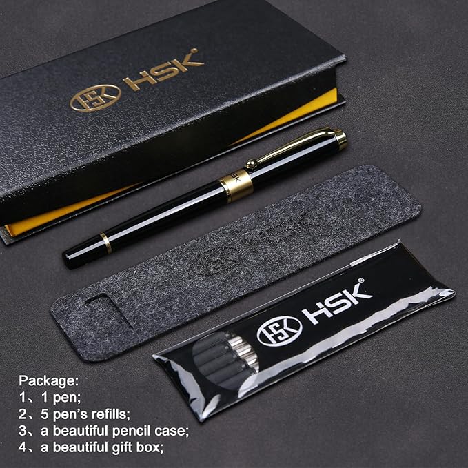 HSK Ballpoint Pens Luxury gift Pen Black Refill Line width 0.5mm,Best Ball Pen Gift Set for Men & Women Professional Executive,Office,Nice Pens Classy Gift Box (Black)