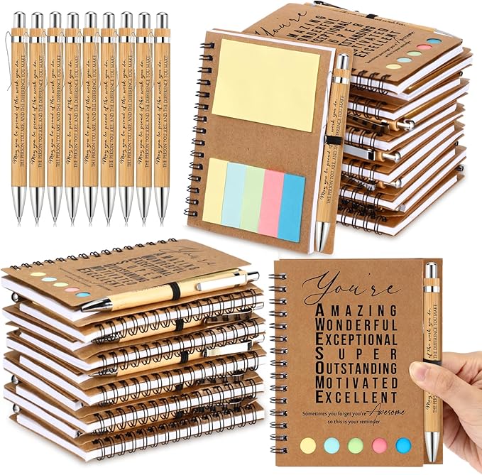 Jetec Inspirational Notebooks Bulk Spiral Notebook with Sticky Notepad Motivational Pens Valentines Day Gifts for for Employee Coworker Nurse Staff Teacher Nurse Volunteer(100 Sets,Amazing)