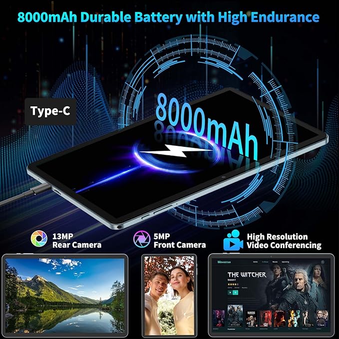 2026 10 Inch Tablet, Android 15 Tablet with Keyboard, 24GB+256GB+2TB Expand, 2-in-1 Tablets with 8-Core, 5G WiFi, 8000mAh, BT5.0, GMS, GPS, Gemini AI, Tablets PC with Mouse, Case, Stylus (Green)