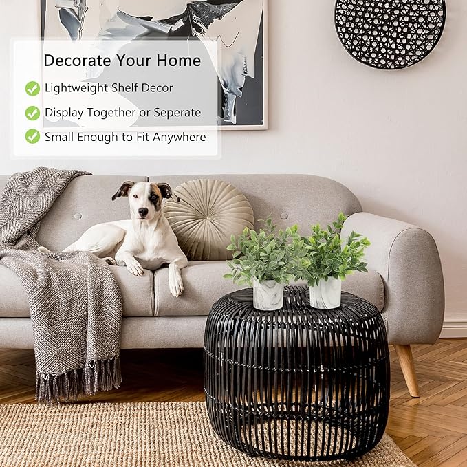Hollyone Faux Plants Indoor Artificial Mini Potted Plants Plastic Green Plant Small Fake Plants Eucalyptus Decor in Pots for Home Table Room Bathroom Decor