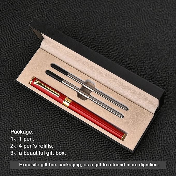 YIVONKA Luxury Ballpoint Pen Black Refill Line width 0.5mm,Best Office Pen Gift for Men & Women Professional Executive,Nice BallPens Classy Gift Box (Red)