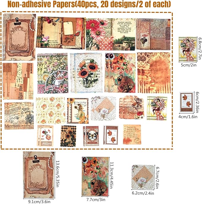 Esweny 100 PCS Vintage Ephemera Pack Journaling Scrapbooking Supplies Scrapbook Sticker Paper Kit for Junk Journal Planners Collage Craft Notebooks Decoupage Album (Sunflower)
