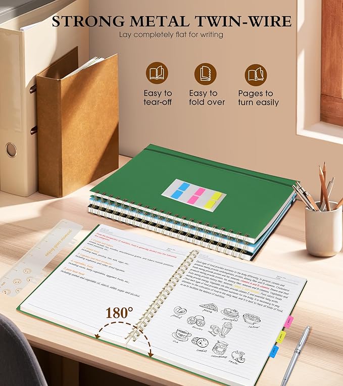 Spiral Notebook Journal 8.5” x 11”, A4 Large Notebooks for Women Men, College Ruled Lined Journal, 100 GSM Paper, Hardcover Spiral Bound Journals for Work School Writing Note Taking Business, Green