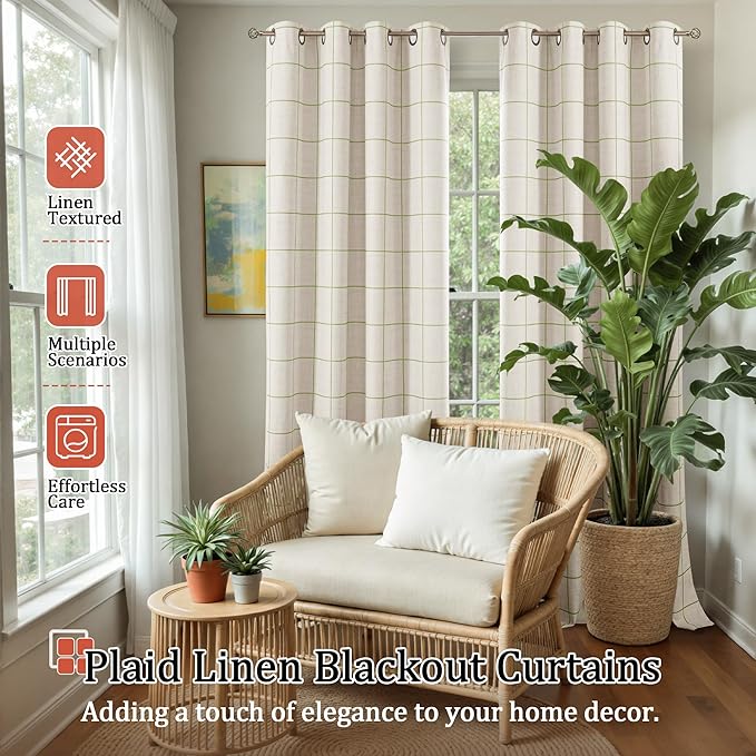 Lajode Sage Green Plaid Curtains Pattern Printed 90 Inches Long