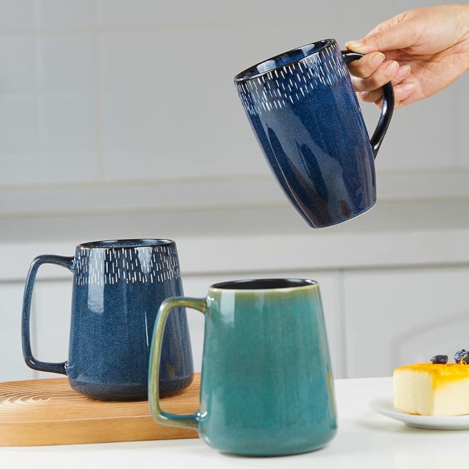 HYTYSKAR Large Ceramics Coffee Mugs, 24 OZ Large Handle Coffee Mugs, Extra Large Tea and Coffee Cup for Office and Home, Microwave and Dishwasher Safe (24 OZ Blue)