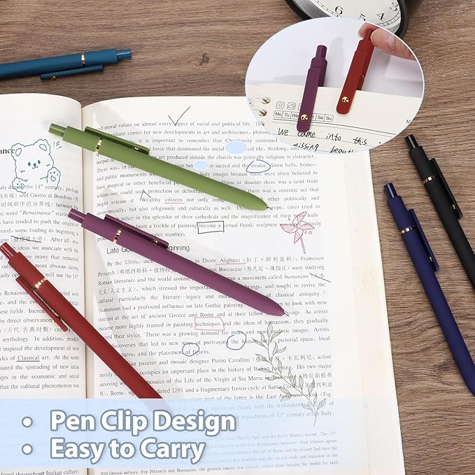 FIOVER Colored Pens, 12 Pack Colorful Gel Pens, Quick-Dry 0.7mm Medium Point for Journaling, Note Taking, Doodling, Aesthetic Office School Supplies, Gifts for Women Men(12PCS Vintage Colorful)