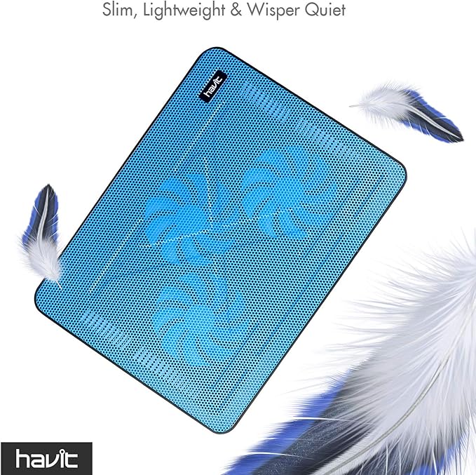 Havit HV-F2056 15.6-17 Inch Laptop Cooler Cooling Pad - Slim Portable USB Powered (3 Fans) (Blue)