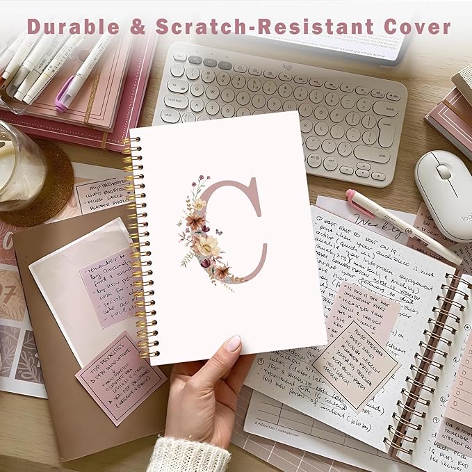 Lacama Customized Monogrammed Gifts, Pink Initial Letter C Notebook Journal, Aesthetic Wildflower Personalized Spiral Notebook, Birthday Gifts for Women, School Supplies, Office Supplies 5.5x8.3