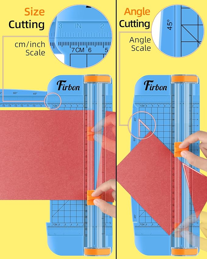 Firbon Blue A5 Paper Cutter, Straight Small Paper Trimmer with Side Ruler for Scrapbooking Craft, Paper, Coupon, Label, Cardstock