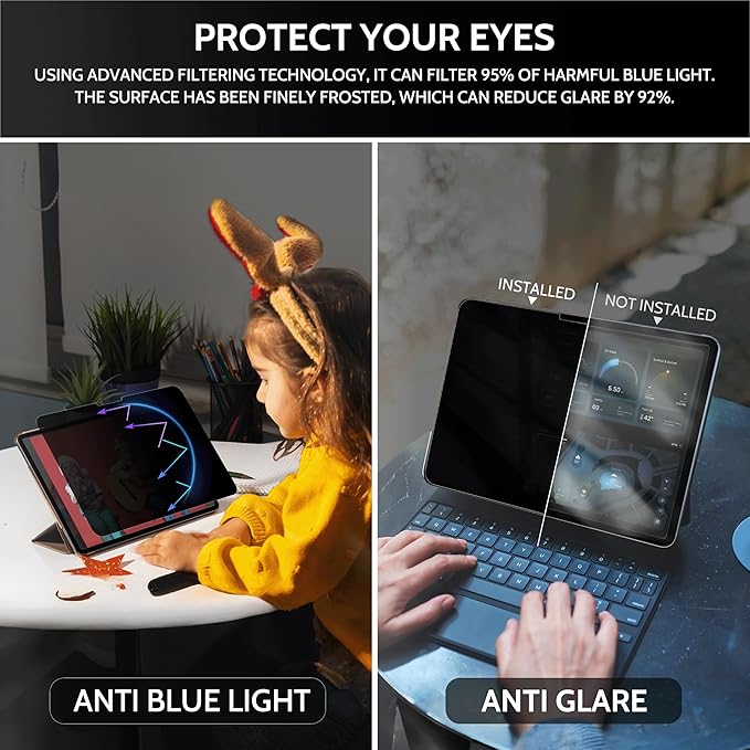 Peslv 360° Privacy Screen for iPad Air 11 Inch 2024/2025 (M2/M3, 6th/7th Gen), Anti Glare Blue Light Spy Filter Private Cover, High Sensitive Bubble-Free Easy Install Black Security Protector