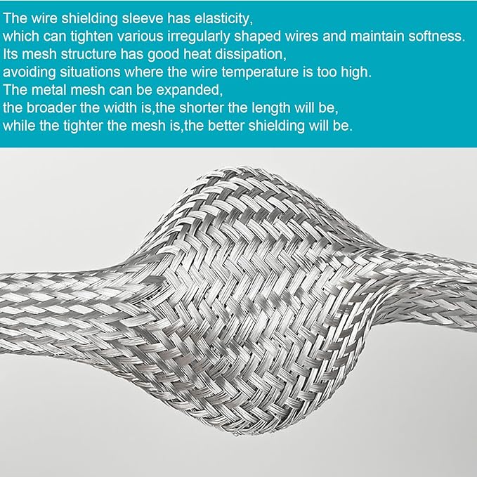 Cable Shielding Sleeve EMI RFI Shielding Tinned Copper Braid Wire Sheathing Metal Grounding Strap Mesh ESD Protection Flat Expandable Flexible (3/4" W(0.48" ID)-20FT)