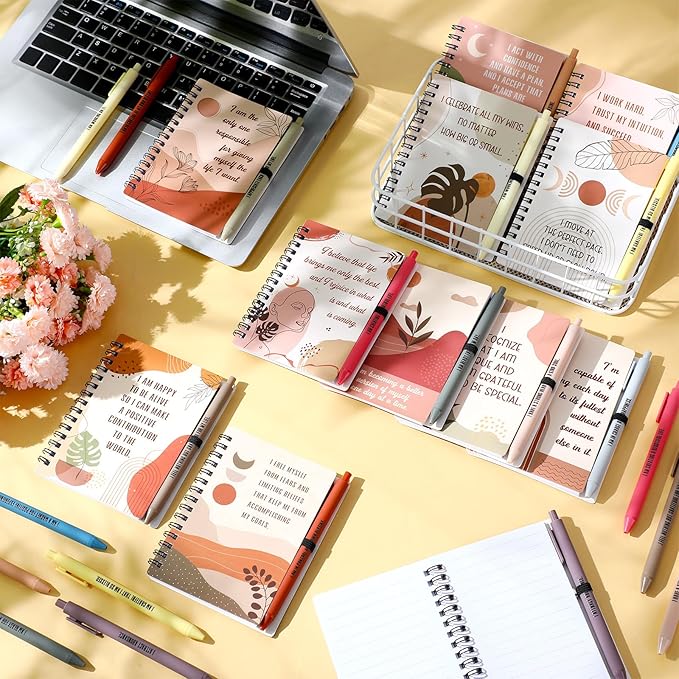 Kosiz 48 Pcs/24 Set Positive Affirmation Gifts Gratitude Spiral Notebooks with Pens Motivational Encouragement Notepads Daily Affirmations Journal for Women Valentine Galentine Gifts (Rainbow)