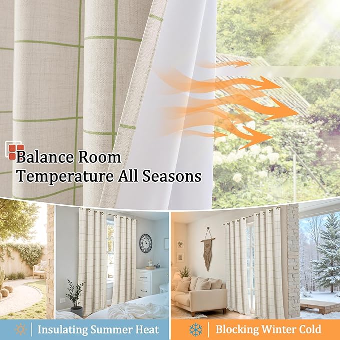 Lajode Sage Green Plaid Curtains Pattern Printed 90 Inches Long