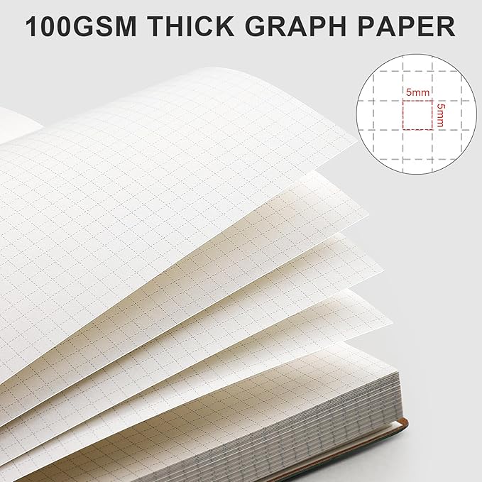 AHGXG Graph Paper Notebook - Grid Paper Notebook Large A4 8.5''×11'', 320 Pages Thick Journal, 100gsm Thick Graph Paper, Leather Softcover, Inner Pocket - Cyan