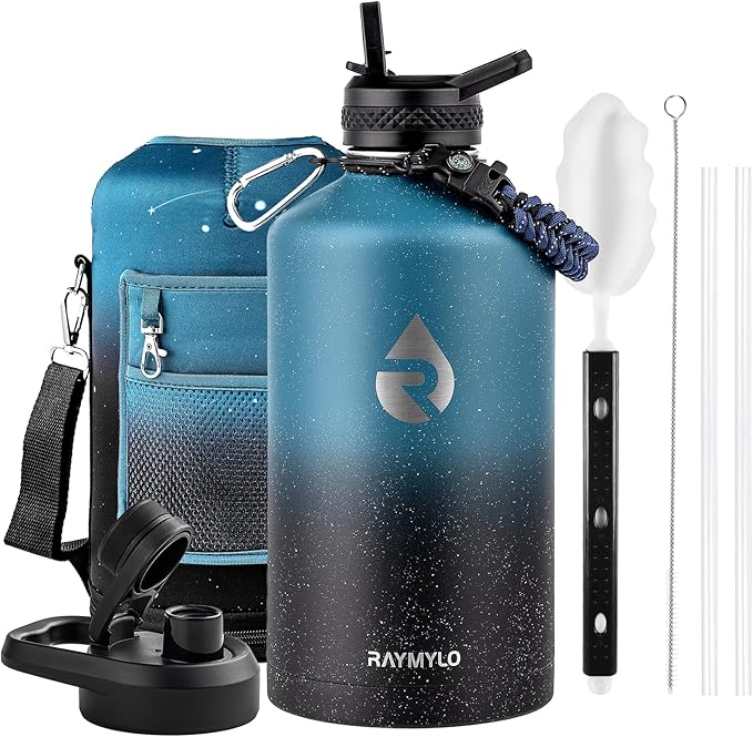 128oz Insulated Water Bottle, Triple Wall Vacuum Stainless Steel Water Bottles - Keeps Cold 48H, Reusable One Gallon Jug for Gym, Sports, Camping, Hiking,Travel, Starry Sky-Indigo/Black