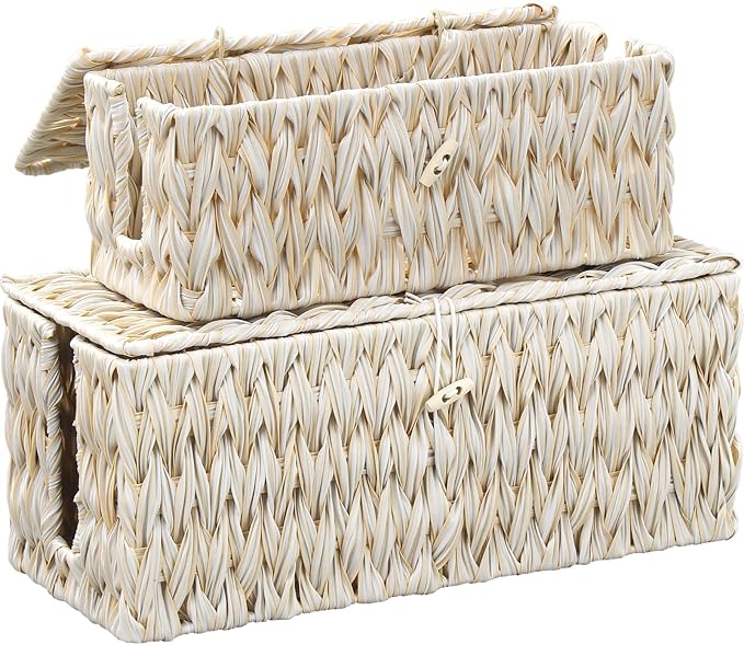 Cable Management Box,Boho Decorative Handwoven 2 Open Slots Cord Organizer Hider Box with Lid for TV Wires, Computer, Router, USB Hub and Under Desk Power Strip
