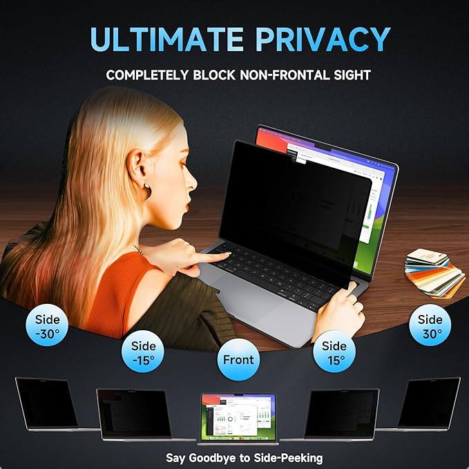 Mamol Privacy Screen for MacBook Air 15 Inch (2023-2025, M2, M3,M4)- A2941 A3114, MagicSuction™ Removable Vacuum Adsorption Anti Spy,Anti Glare Anti Blue Light Filter for Mac Laptop Computer