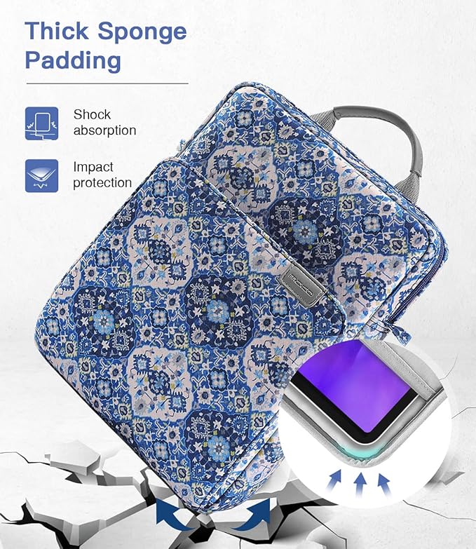 MoKo 9-11 Inch Tablet Sleeve Bag Handle Carrying Case with Shoulder Strap Fits 11inch iPad Air M3, iPad A16 2025, iPadPro 11", iPad109/8/7th Gen 10.2, Air 5/4th 10.9, Tab S8/S9 11", Blue Bohemia