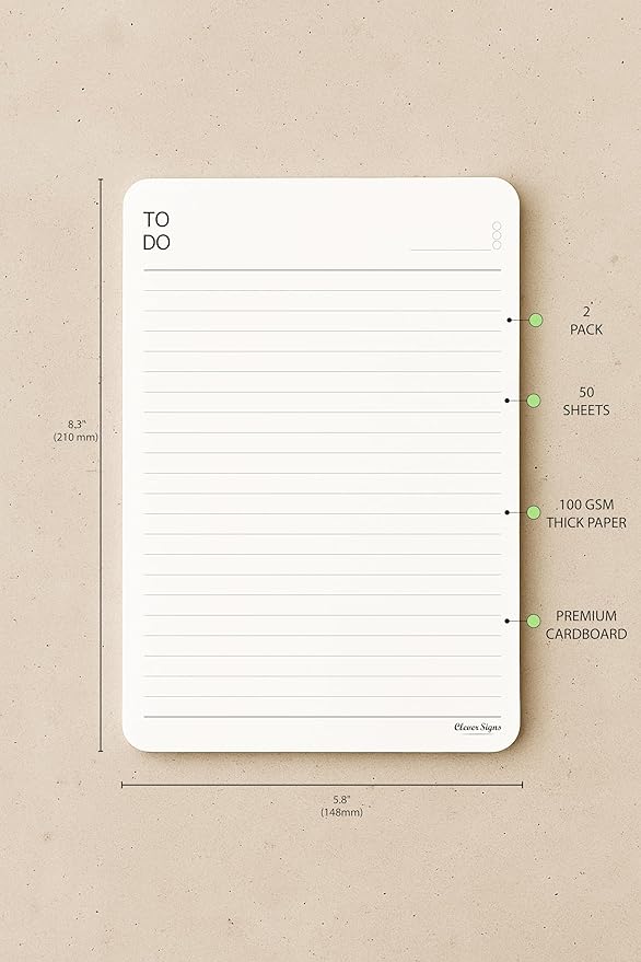 To Do List Notepad – (2 Pack, 50 Sheet Each) A5 Size (8.3"x5.8") Premium Thick Paper With Cardboard Back Support, Undated Daily Planner Notepad, Daily To Do List Notebook, Ruled Pages, Deadline Column.