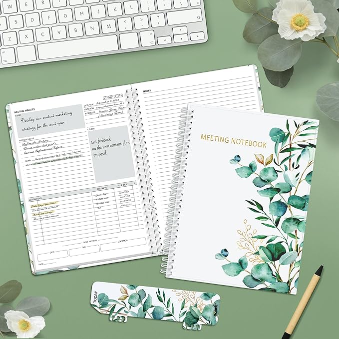 SUNEE Half Meeting Half Note - 7.5"x10" Professional Notebooks for Work - 160 Pages, B5 Size Project Planner, Spiral Meeting Agenda/Minutes Organizer for Women Men, Note Taking, Office & Business