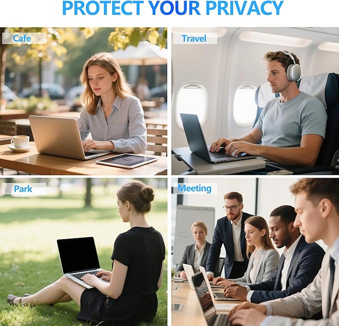 4-Way Laptop Privacy Screen Shield 14 Inch 16:10 Aspect, Removable 360° Privacy Filter Screen Protector for 14 Inch Laptop Computer, Anti Glare Blue Light Slide Mount Tabs Cover