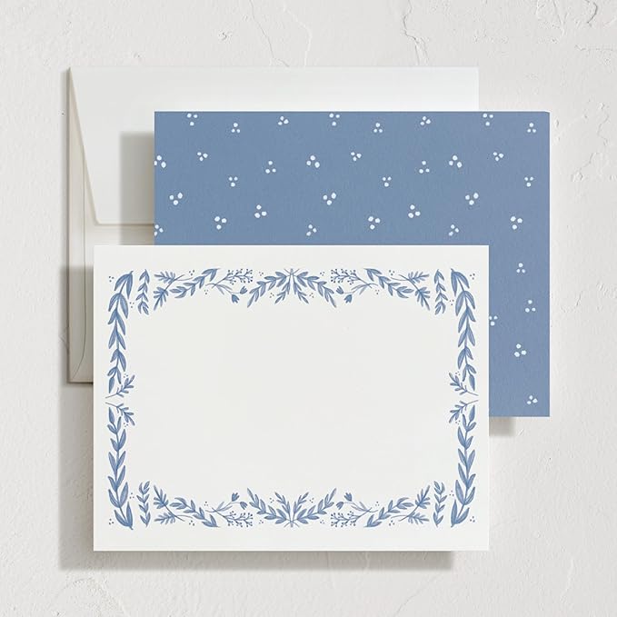 Minted Framed In Floral Stationery Cards, 10 Count, Blank Cards and Envelopes For Thank You Notes, Invitations & Handwritten Messages, Note Cards & Stationery Set, Gifts for Women, Blue Color Theme