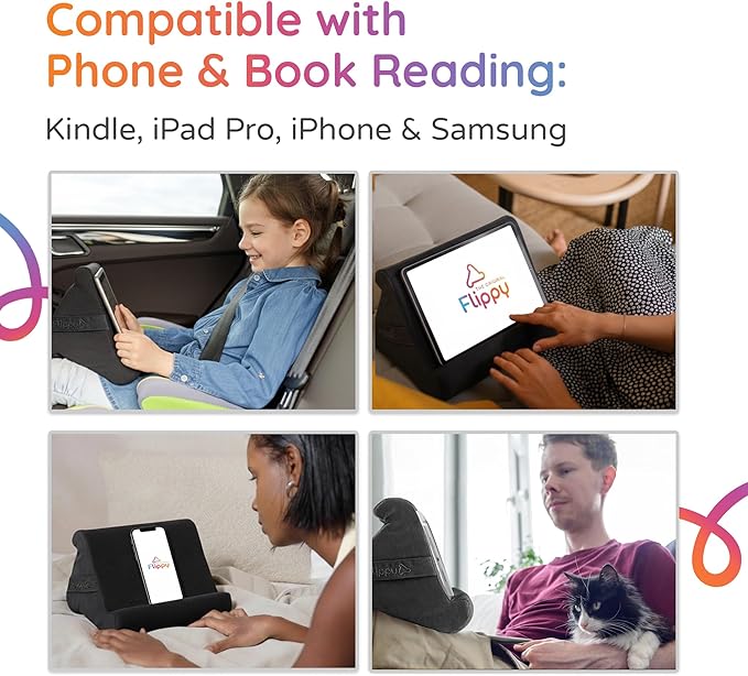 Flippy Original Tablet Pillow Stand & iPad Holder, Gift for Book Lovers & Readers, Multi-Angle Stand with Storage for Lap, Desk & Bed, Compatible with Kindle, Fire, iPad & Samsung, Smokey