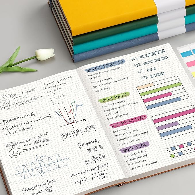 AHGXG Graph Paper Notebook - Grid Paper Notebook Large A4 8.5''×11'', 320 Pages Thick Journal, 100gsm Thick Graph Paper, Leather Softcover, Inner Pocket - GrayBlue