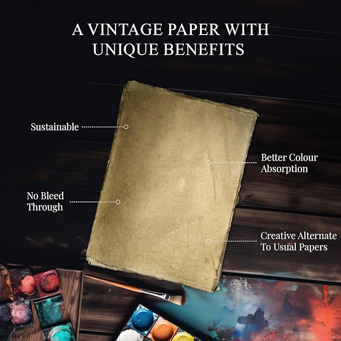 NomadCraftsCo. Blank Vintage Handmade Deckled Edge Paper | 75 Sheets of Recycled Cotton Papers, Perfect Sheet for Any Medium, Blank Watercolor Paper Cards, 150 GSM Thick & Acid-free Antique Paper