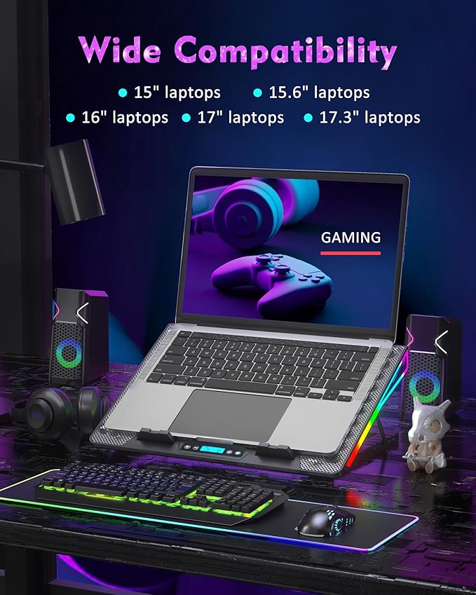 AICHESON Laptop Cooling Pad, 15 Powerful Cooling Fans, Gaming Laptop Cooler with RGB Lights for 15-17.3 inch PC Computers