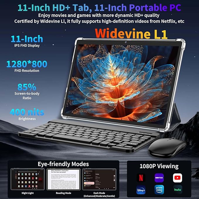 2026 Android 15 Tablet, 11 inch Tablet with Keyboard, 24GB+256GB+2TB Expand, Octa-Core, 8000mAh, Gemini AI Tablets PC with 5G/2.4G WiFi, BT5.0, GPS, 2 in 1 Tablets with Case, Mouse, Stylus(Silver)