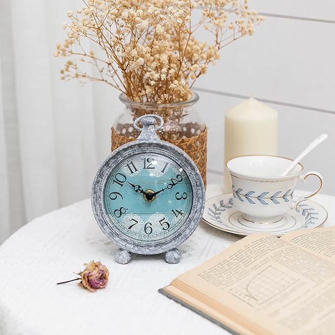 NIKKY HOME Vintage Coastal Beach Blue Table Clock Home Decor for Kitchen, Bathroom, Living Room, Bedroom, Office