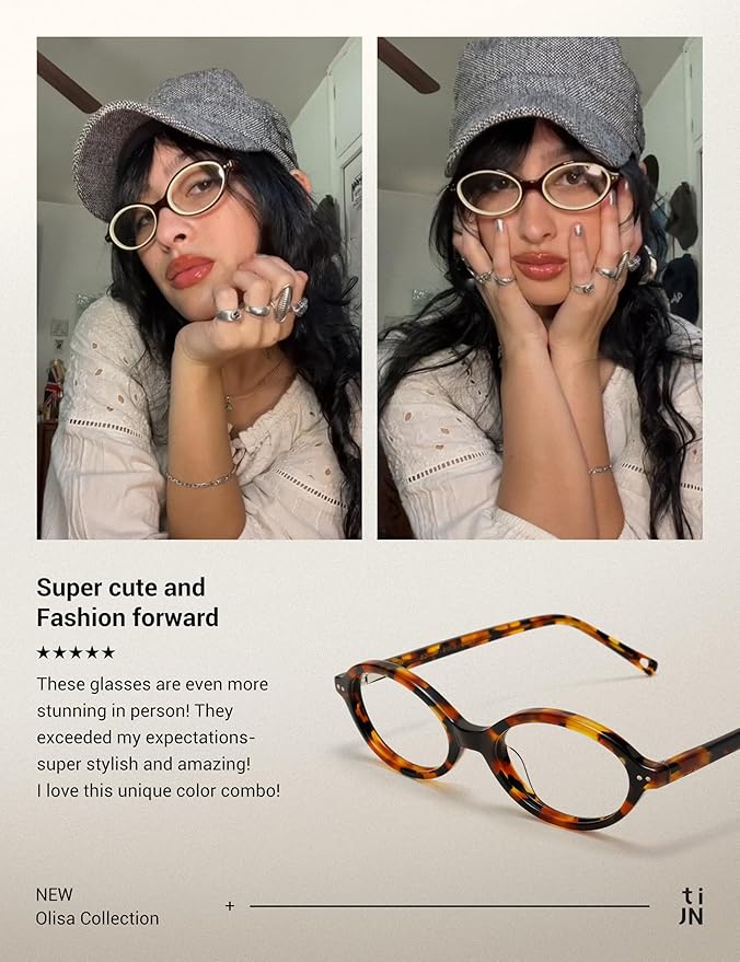 TIJN Olisa Blue Light Blocking Glasses for Women Men,Oval Glasses Frame Bluelight Glasses for Gaming/Computer/Screen