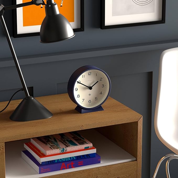 NEWGATE® M Mantel Echo Desk Clock | Modern Round Design | Navy Blue | Easy to Read Numbers | Contemporary Style for Desk, Table, Shelf or Bedside