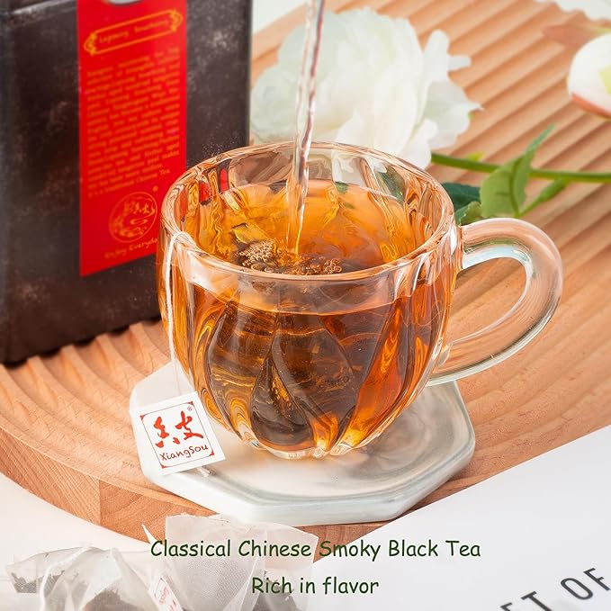 Xiangsou Moistening Tea,Lapsang Souchong Tea,Chinese Classical Smoked Black Tea with 30 Tea Bags,Strong Flower Fragrance With a Smoky Taste