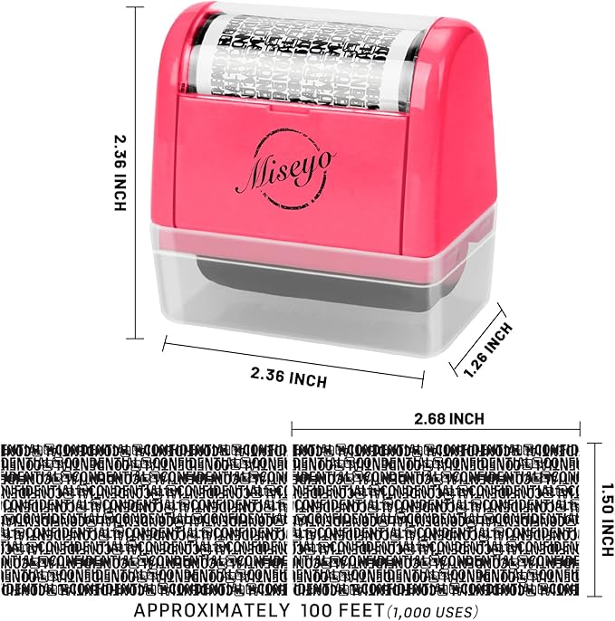 Miseyo Wide Identity Theft Protection Roller Stamp Set - Peach (3 Refill Ink Included)