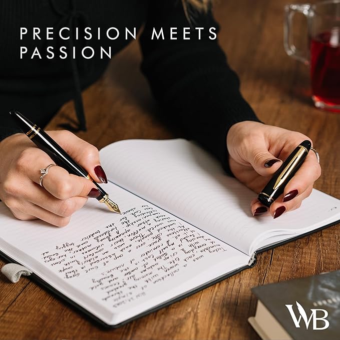 Wordsworth & Black Majesti Fountain Pen-(Black), Luxury Case, 24K Gold Finish; 18K Gilded Fine Nib-Ink Cartridges, Refillable Ink Converter-Calligraphy Pen-Best Business Gift Set for Men & Women